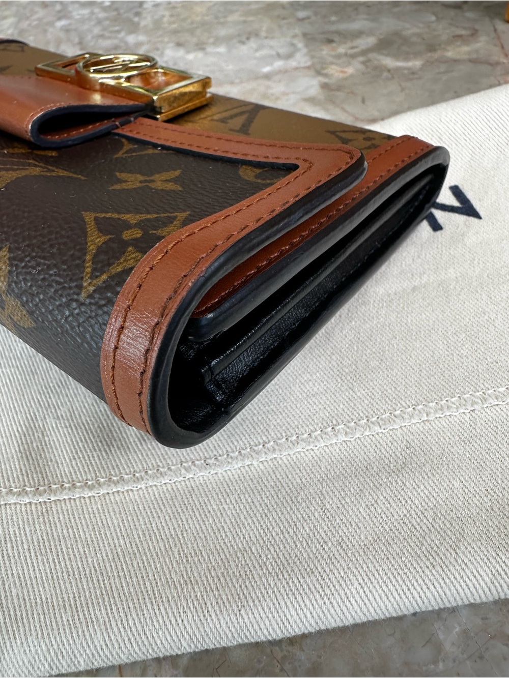 Louis Vuitton Monogram Canvas Dauphine Wallet with Tan Leather Trim - Picture 4 of 7
